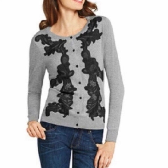 CAbi Sweaters - CAbi Cardigan grey with black lace detail sz small
